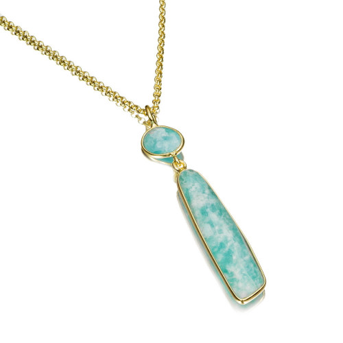 Pendant with oval amazonite in sterling silver with 18k gold vermeil