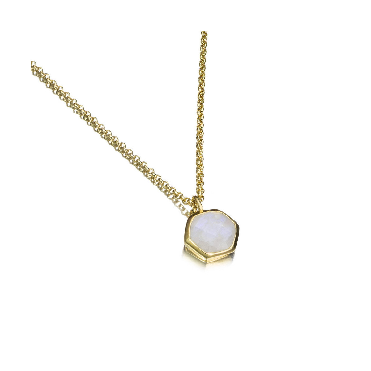 Colgante con espectrolita hexagonal de plata con baño de oro 18k