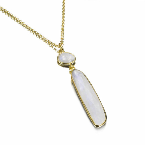 Pendant with oval rainbow moonstone in sterling silver with 18k gold vermeil