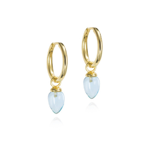 Pendientes de aro con topacio azul en plata de ley con baño de oro de 18k