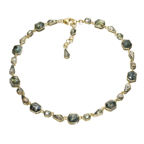 Collar geométrico con ágata musgo de plata con baño de oro 18k