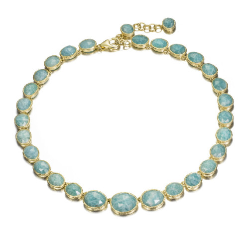 Collar con amazonita tallada en plata de ley con baño de oro de 18k