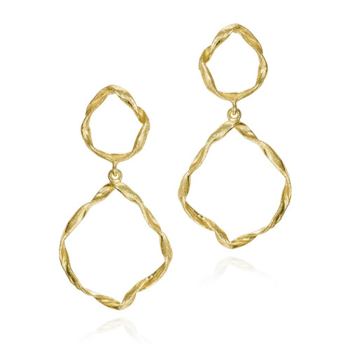 Pendientes irregulares de dos eslabones de plata con baño de oro 18k