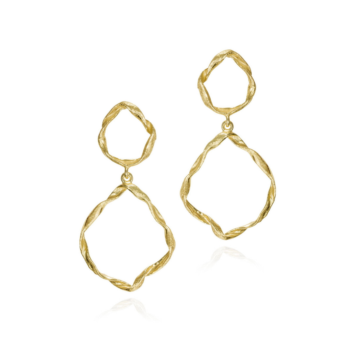 Pendientes irregulares de dos eslabones de plata con baño de oro 18k