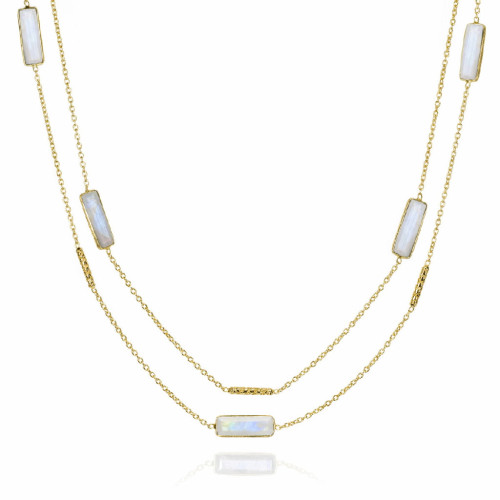 Long necklace with rainbow moonstone in sterling silver with 18k gold vermeil