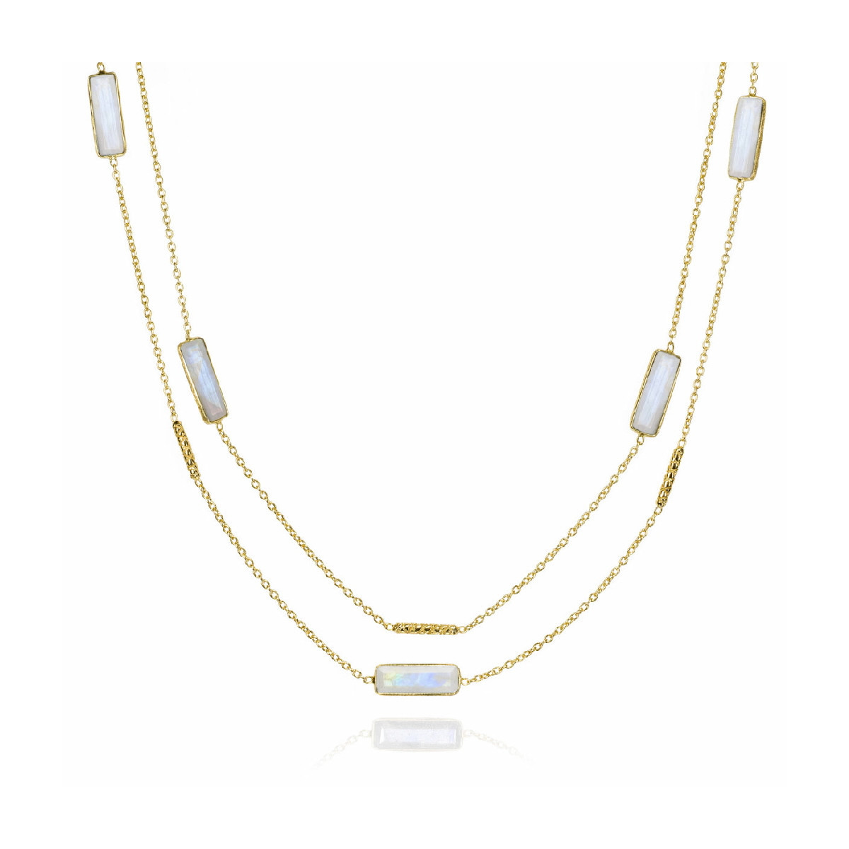 Collar largo con espectrolita de plata de ley con baño de oro 18k
