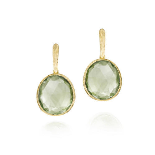 Pendientes con amatista verde tallada en plata de ley con baño de oro de 18k