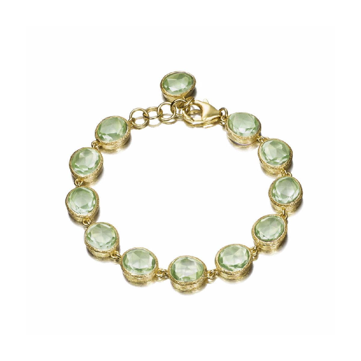 Pulsera pequeña con amatista verde de plata con baño de oro 18k