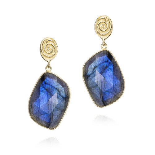 Earrings with labradorite and organic detail in sterling silver with 18k gold vermeil