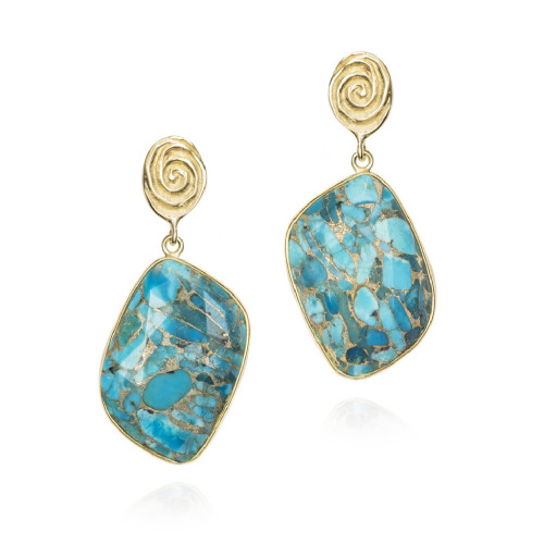 Earrings with turquoise and organic detail in sterling silver with 18k gold vermeil