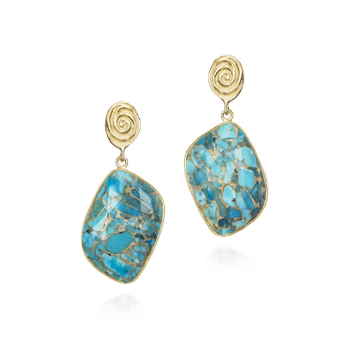 Earrings with turquoise and organic detail in sterling silver with 18k gold vermeil