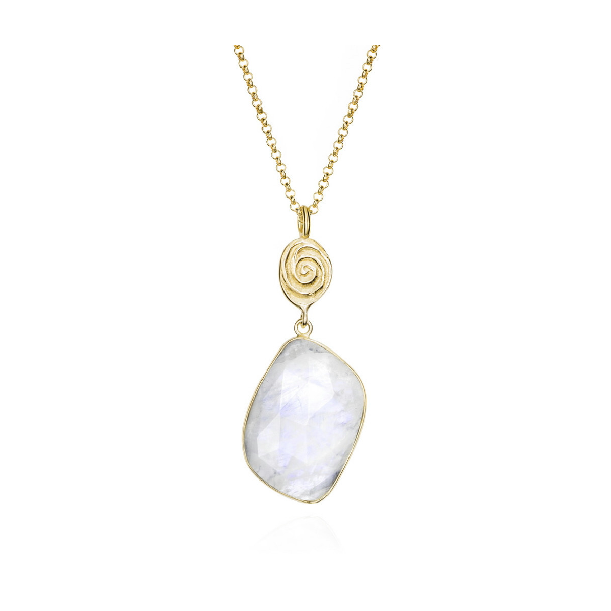 Colgante con espectrolita y detalle orgánico en plata de ley con baño de oro de 18k