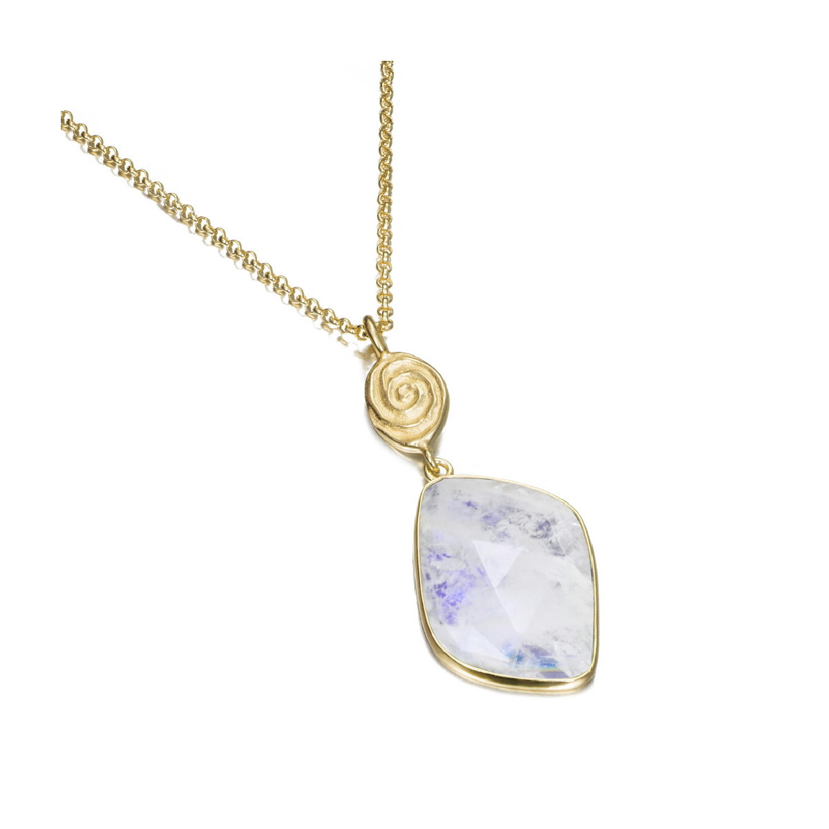 Colgante con espectrolita y detalle orgánico en plata de ley con baño de oro de 18k