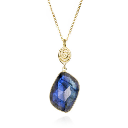 Colgante con labradorita y detalle orgánico en plata de ley con baño de oro de 18k