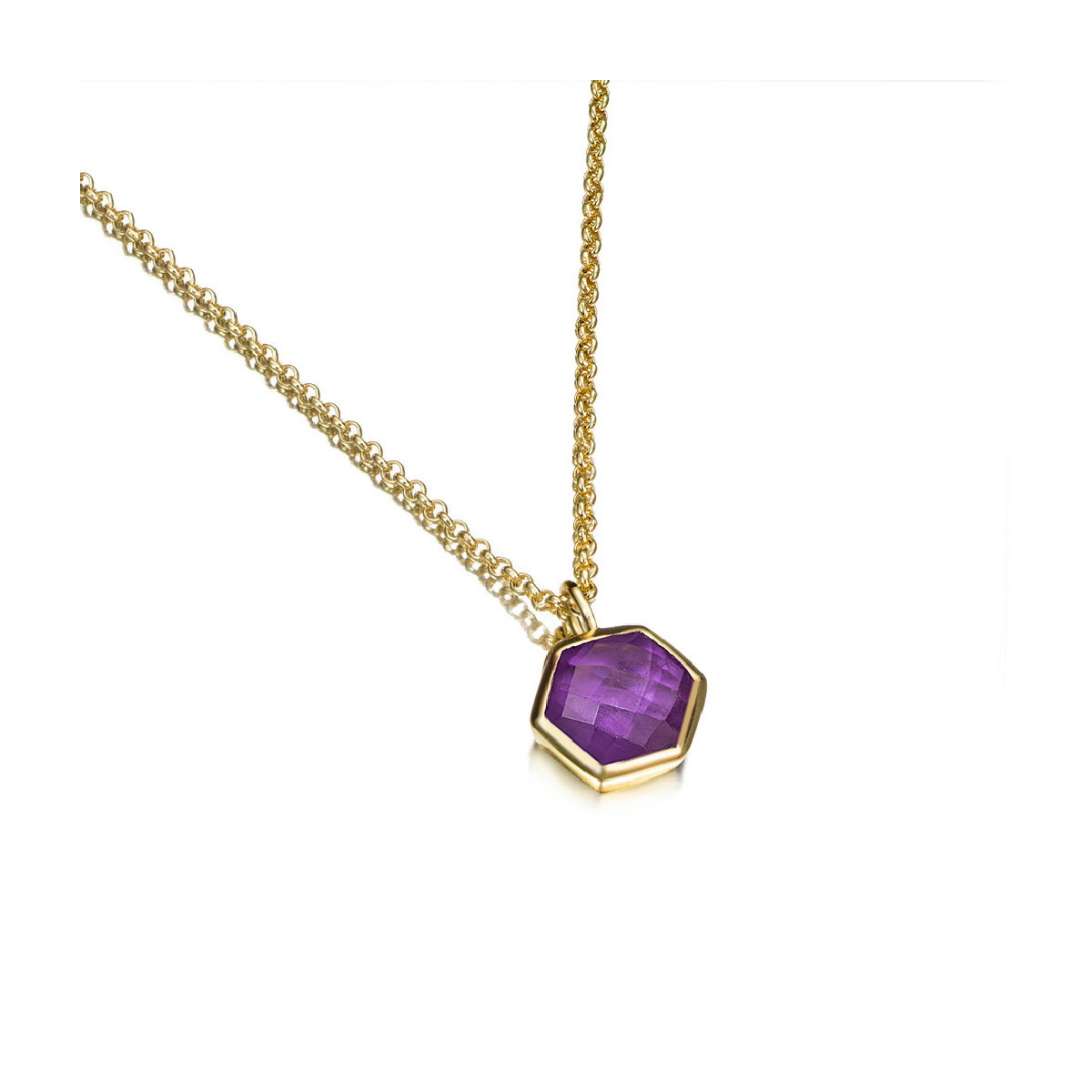 Colgante con amatista hexagonal de plata con baño de oro 18k