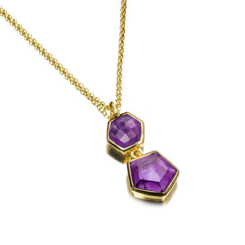 Geometric pendant with amethyst in sterling silver with 18k gold vermeil