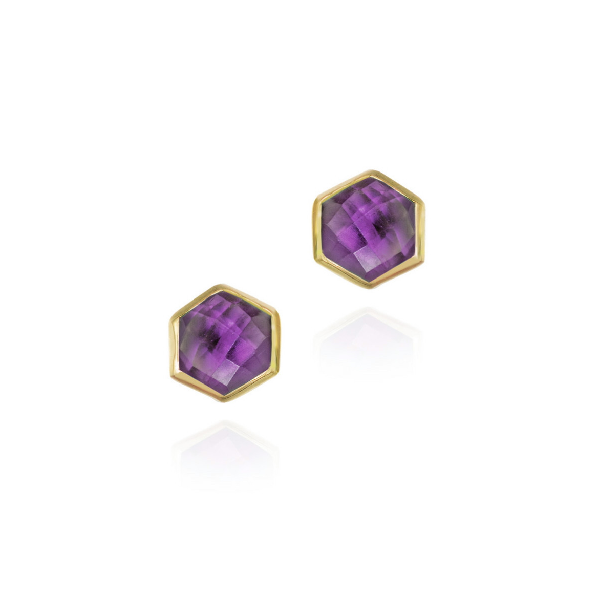 Pendientes midi de amatista hexagonal de plata con baño de oro 18k