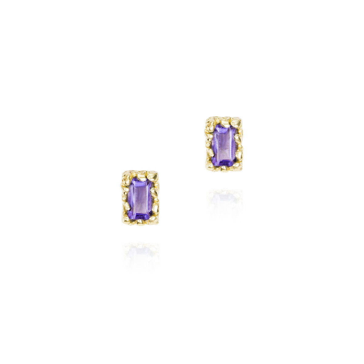 Earrings with rectangular amethyst in sterling silver with 18k gold vermeil