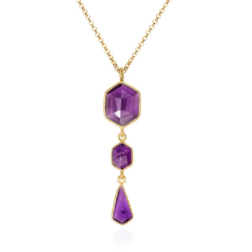 Long pendant with amethyst in sterling silver with 18k gold vermeil