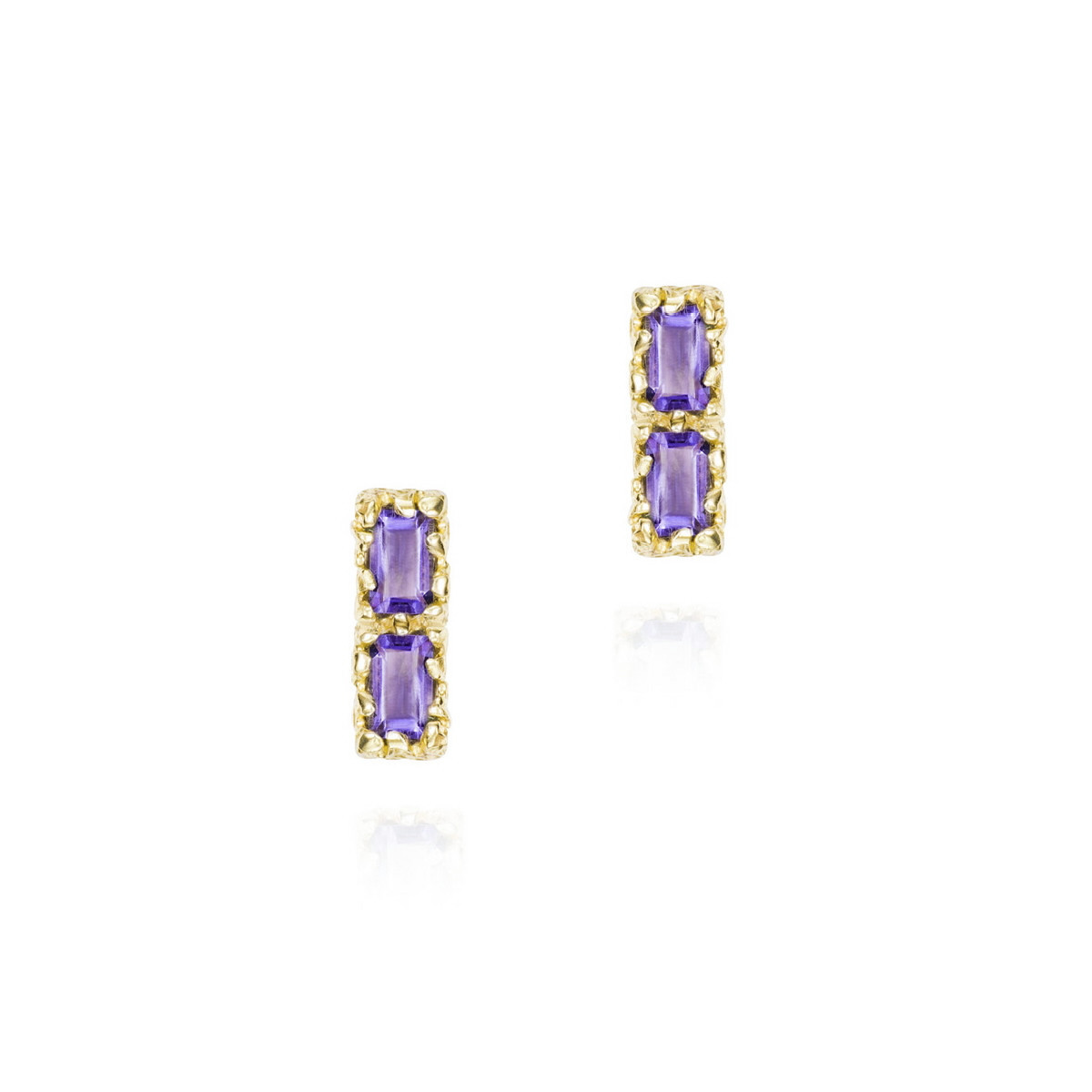 Pendientes midi con amatista rectangular en plata de ley con baño de oro de 18k