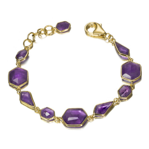 Geometric shapes bracelet with amethyst in sterling silver with 18k gold vermeil