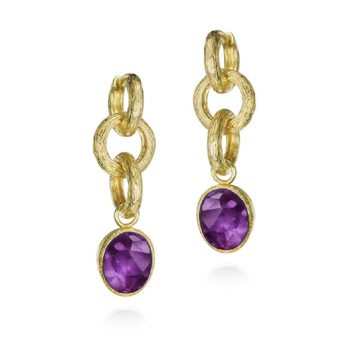 Long Earrings with Links and Amethyst in 18k Gold Vermeil