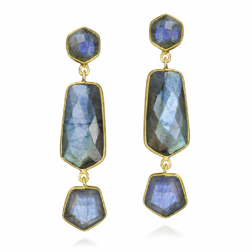 Long earrings with geometric labradorite in sterling silver with 18k gold vermeil