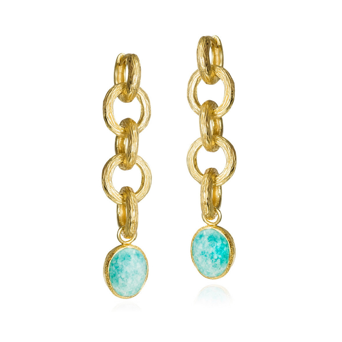 Pendientes extra largos con amazonita de plata con baño de oro 18k