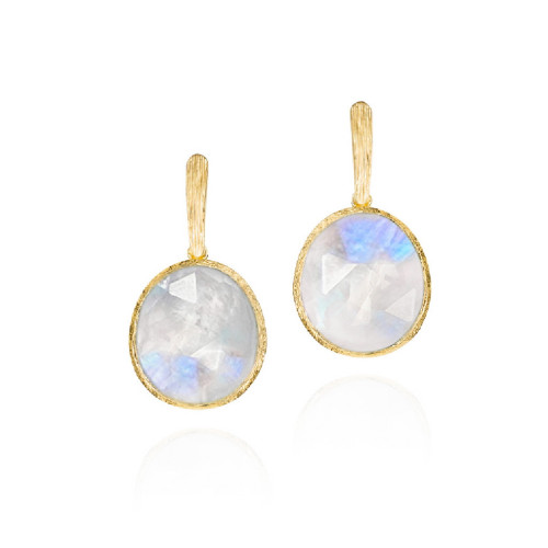 Pendientes con espectrolita tallada en plata de ley con baño de oro de 18k
