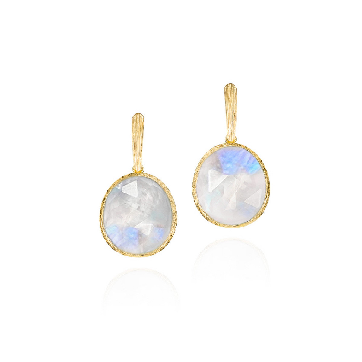 Pendientes con espectrolita tallada en plata de ley con baño de oro de 18k