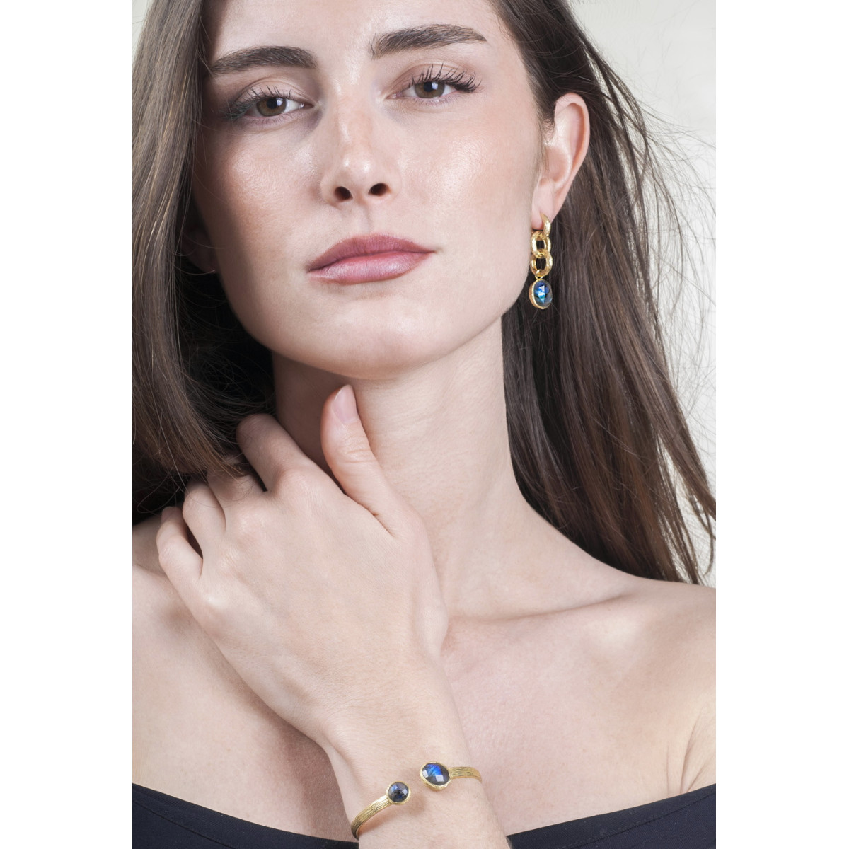Long earrings with labradorite in sterling silver with 18k gold vermeil