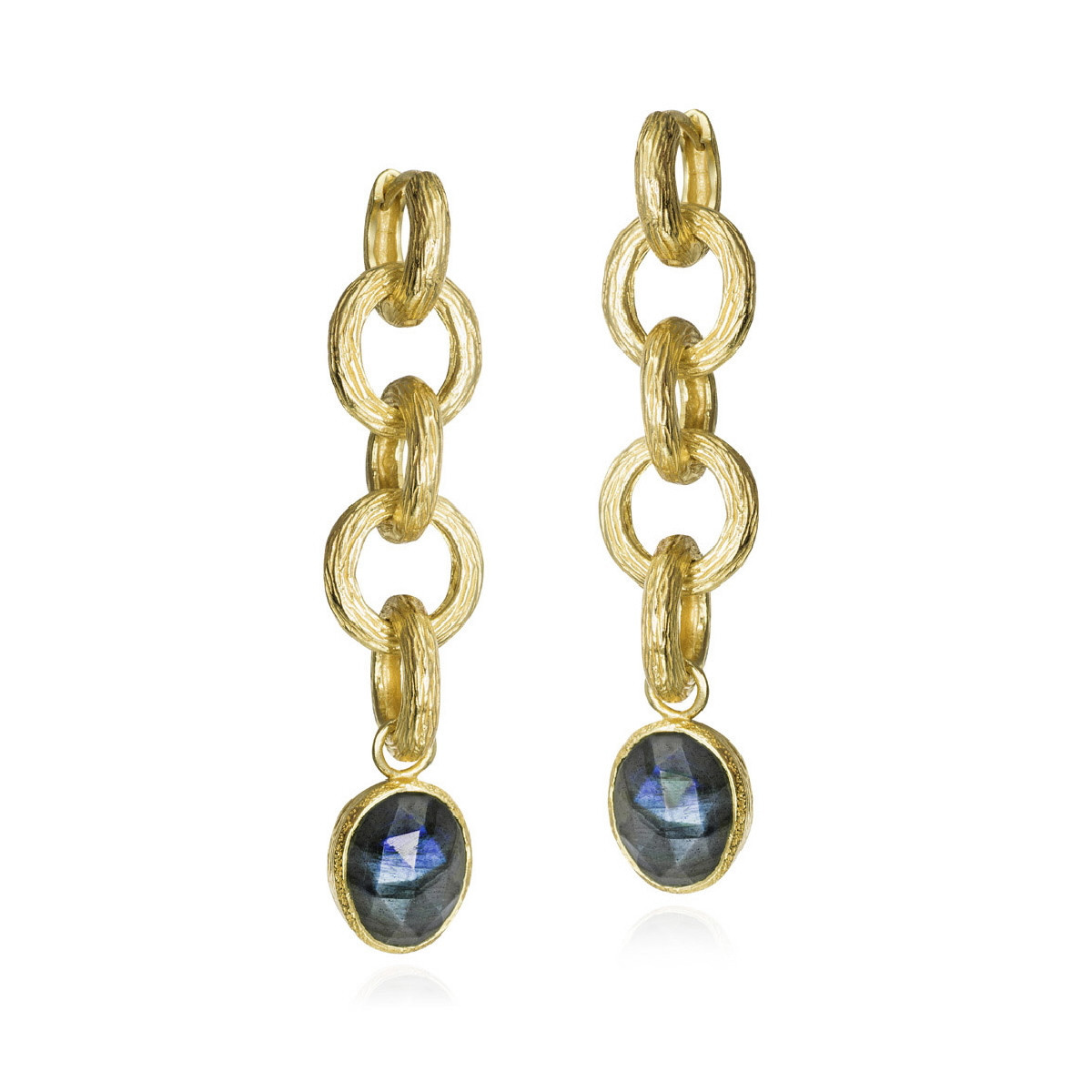 Pendientes extra largos con labradorita de plata con baño de oro 18k