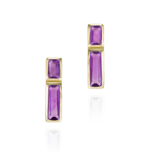 Earrings with amethyst with unique cuts in sterling silver with 18k gold vermeil