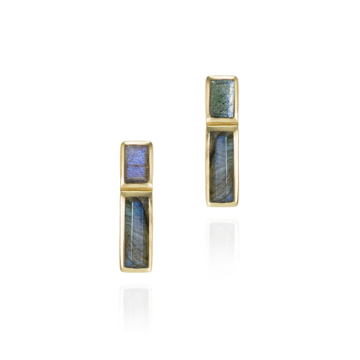 Pendientes con labradorita facetada de plata de ley con baño de oro 18k