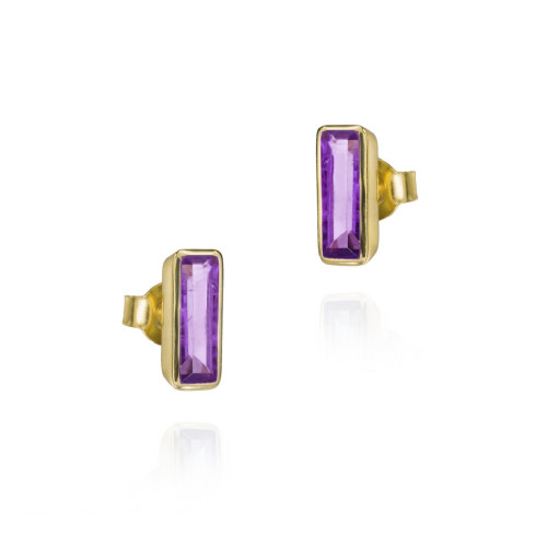 Geometric earring with natural amethyst in sterling silver with 18k gold vermeil