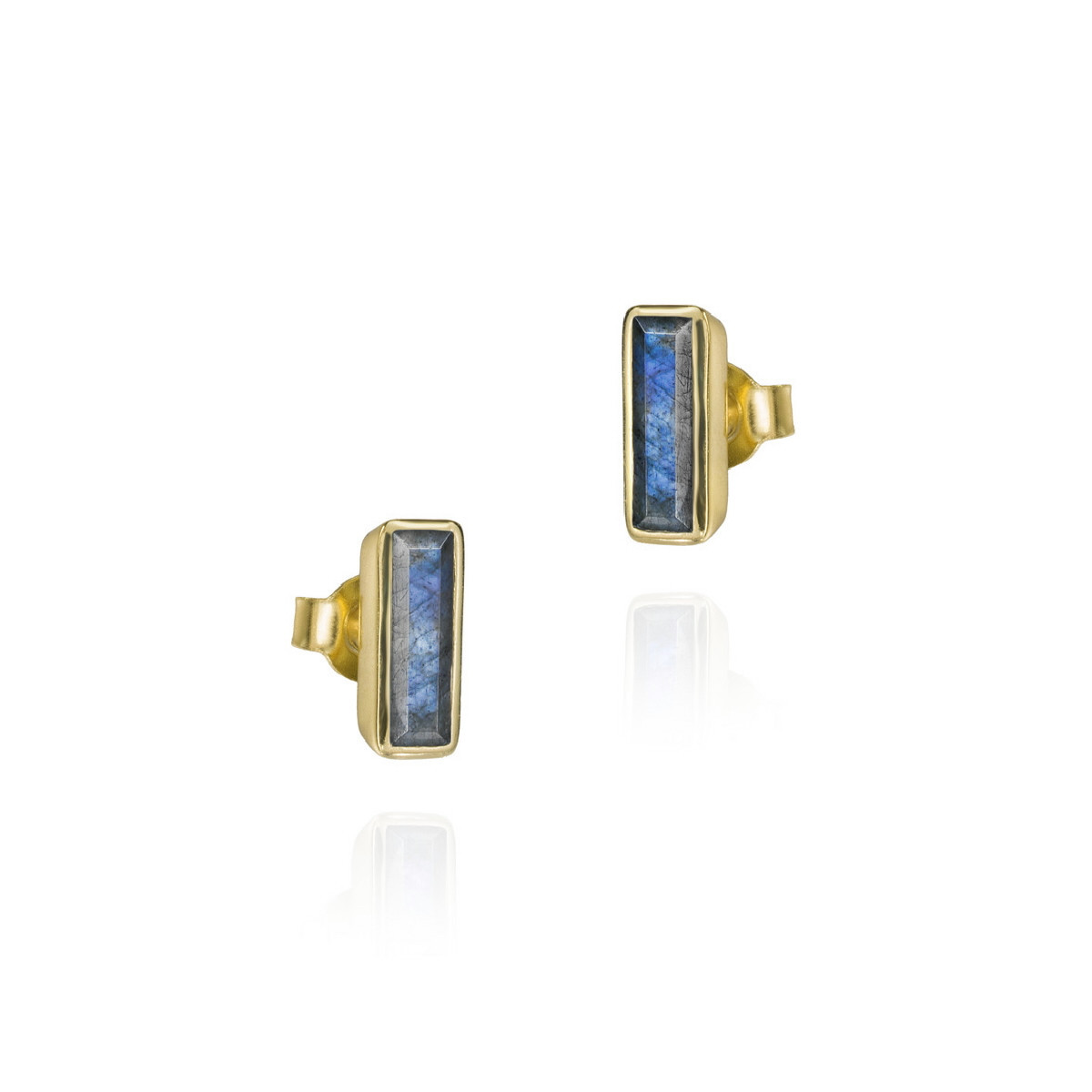 Pendiente geométrico con labradorita de plata de ley con baño de oro 18k