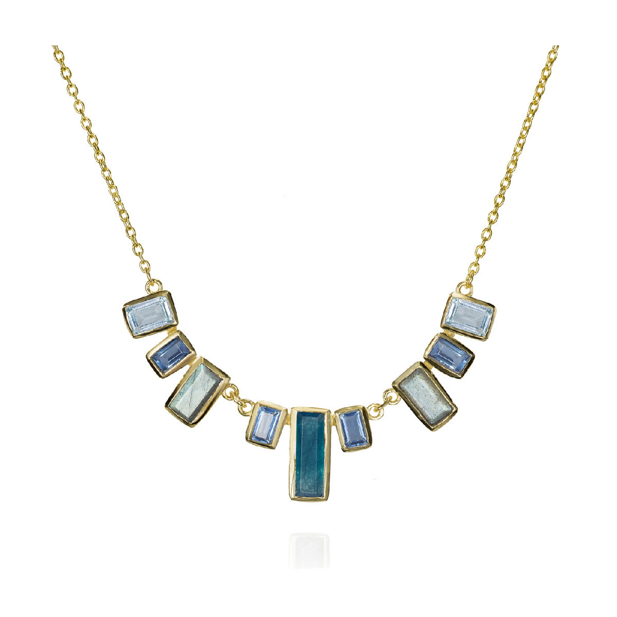 Collar skyline multicolor de plata de ley con baño de oro 18k