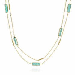 Collar largo con amazonita de plata de ley con baño de oro 18k