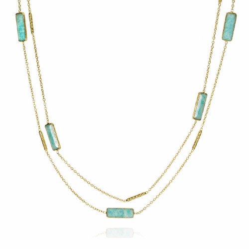 Collar largo con amazonita de plata de ley con baño de oro 18k