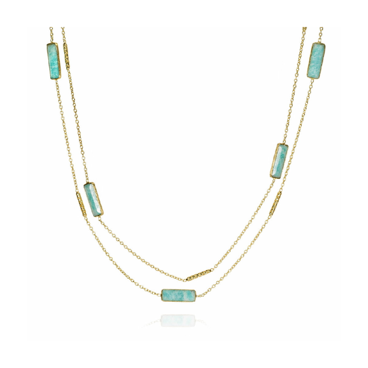 Long necklace with amazonite in sterling silver with 18k gold vermeil