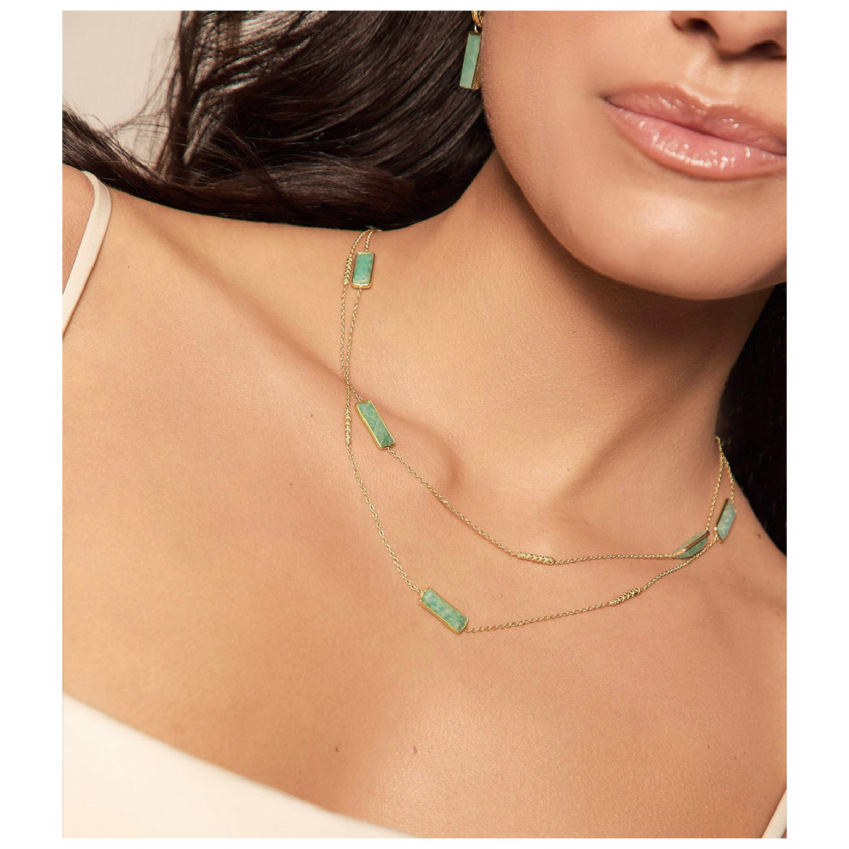 Long necklace with amazonite in sterling silver with 18k gold vermeil