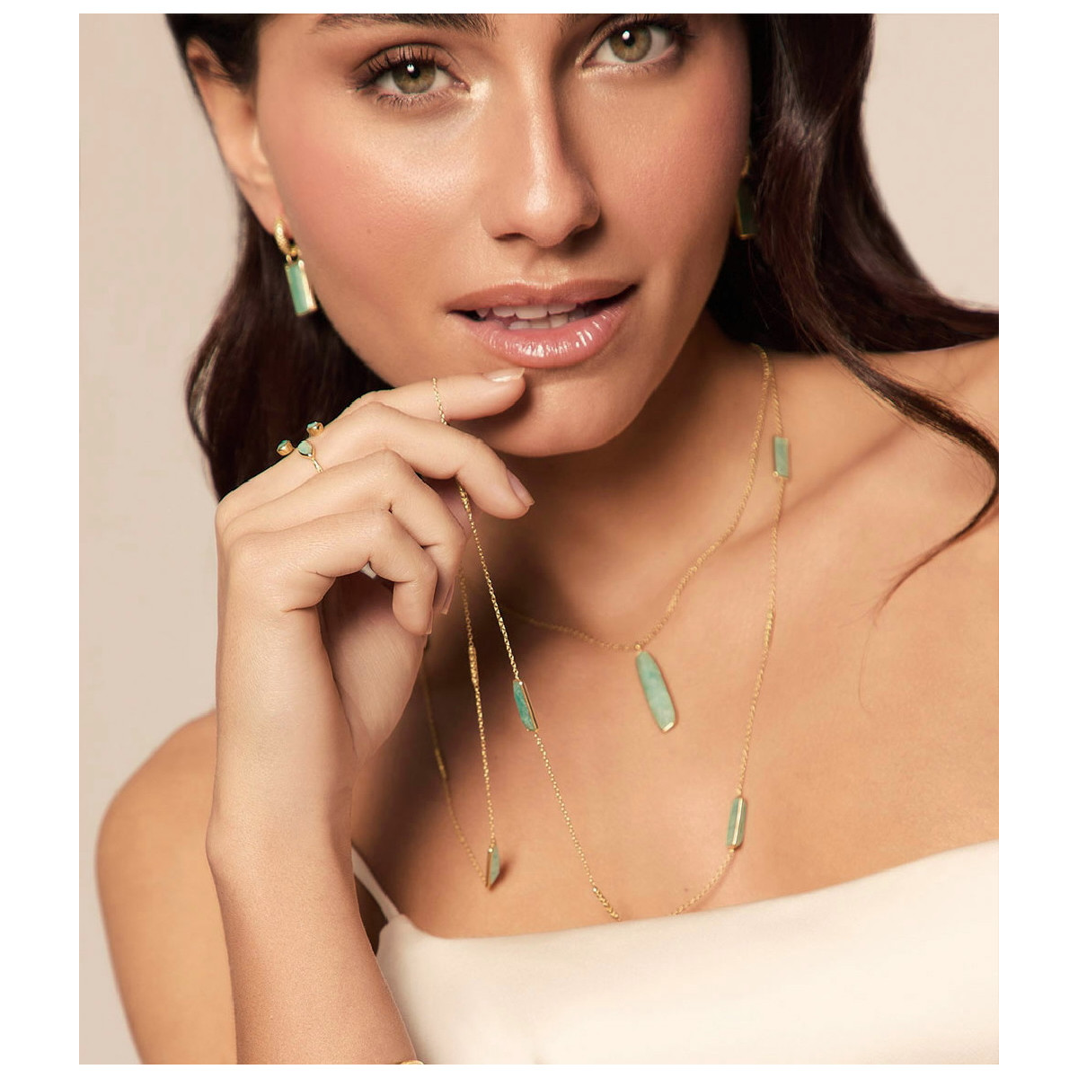 Long necklace with amazonite in sterling silver with 18k gold vermeil