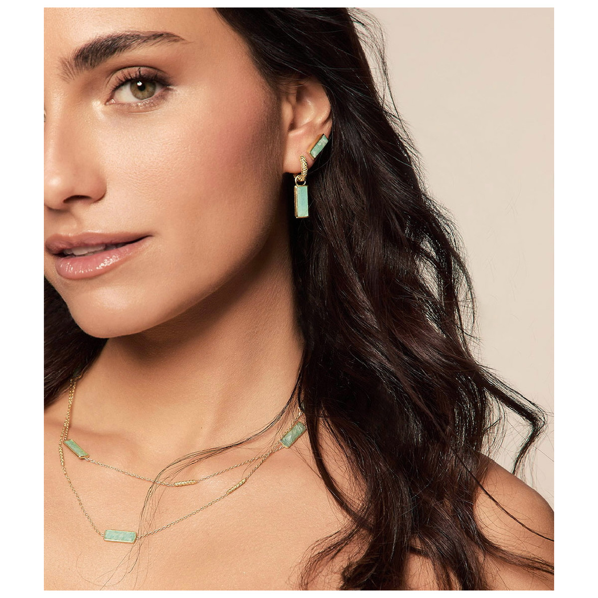 Pendientes de aro con amazonita en plata y oro 18k