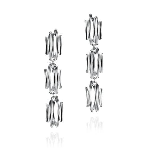 Pendientes largos de motivo irregular de plata de ley 925