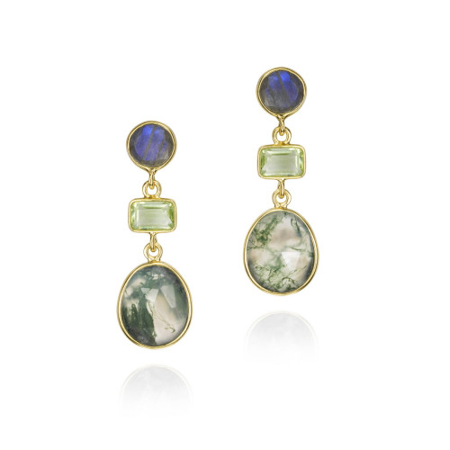 Moss agate earrings in 18k gold vermeil sterling silver