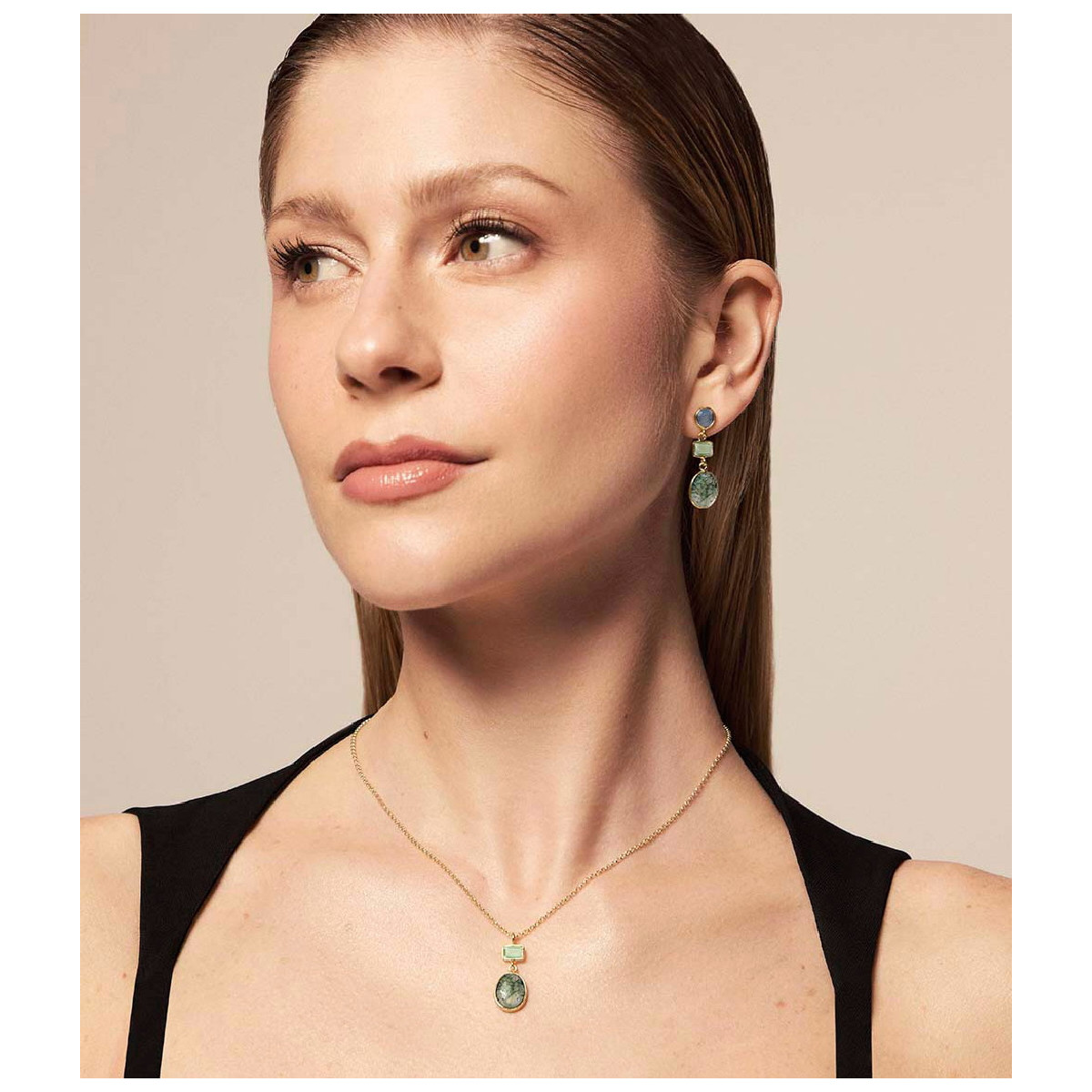 Moss agate earrings in 18k gold vermeil sterling silver