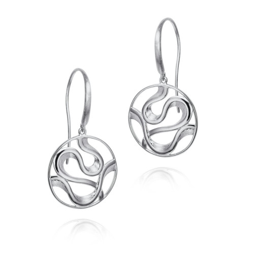 Pendientes de gancho circulares con líneas fluidas en plata de ley 925