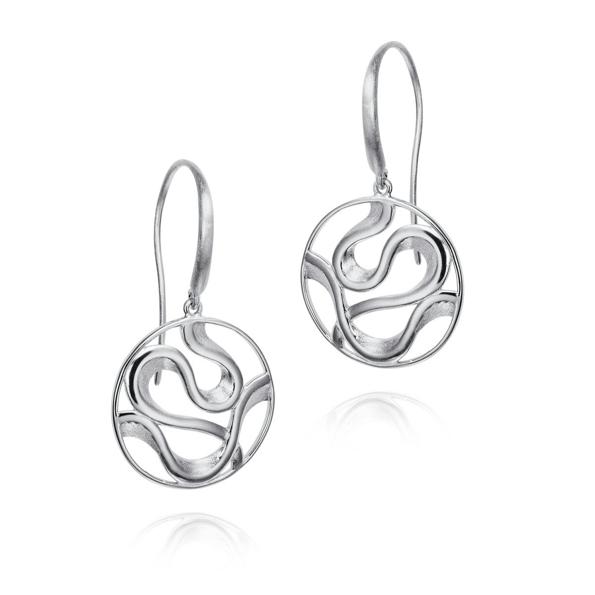 Pendientes de gancho circulares con líneas fluidas en plata de ley 925