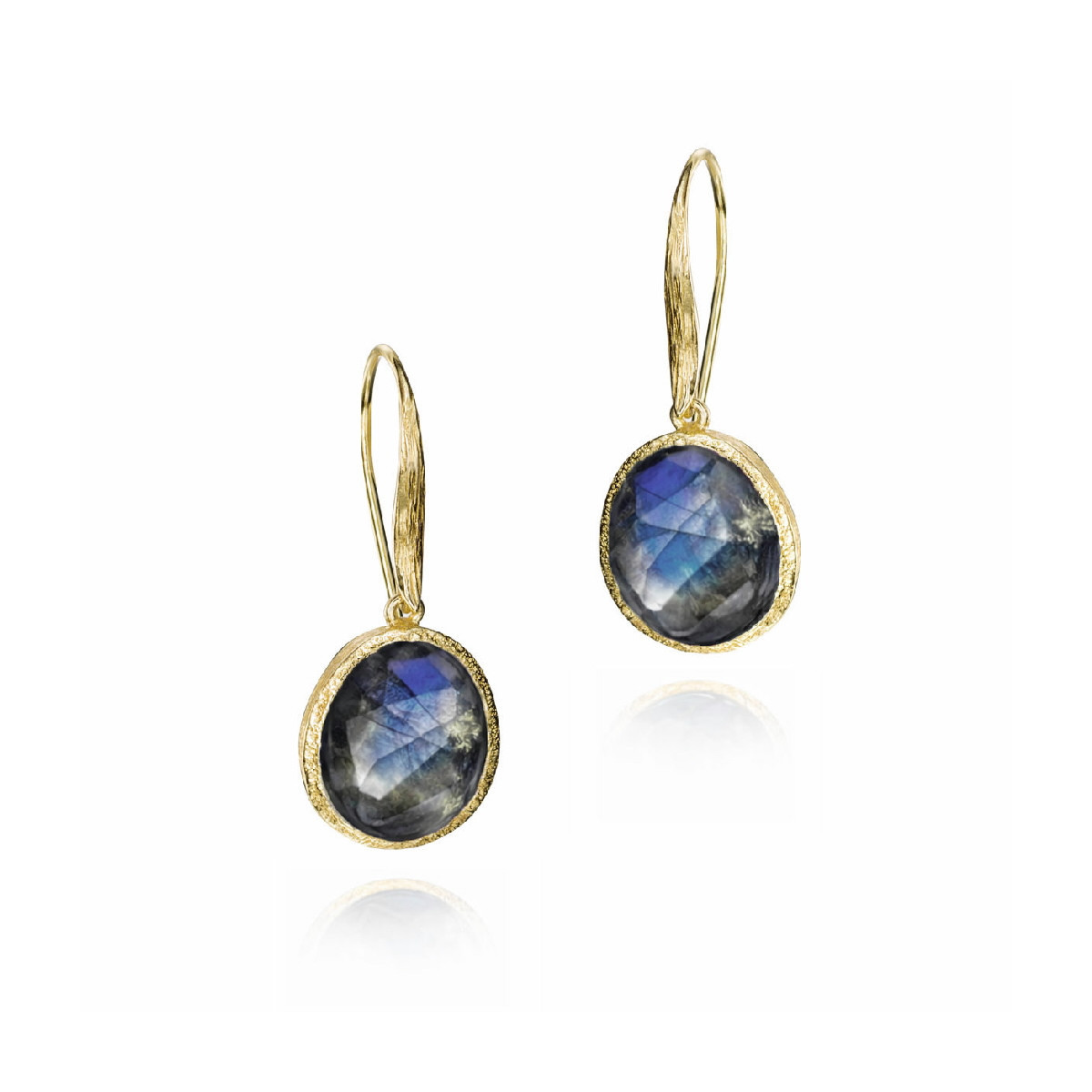 Hook earrings with faceted labradorite in sterling silver with 18k gold vermeil