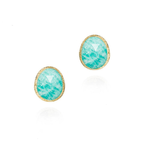 Stud earrings with faceted amazonite in sterling silver with 18k gold vermeil